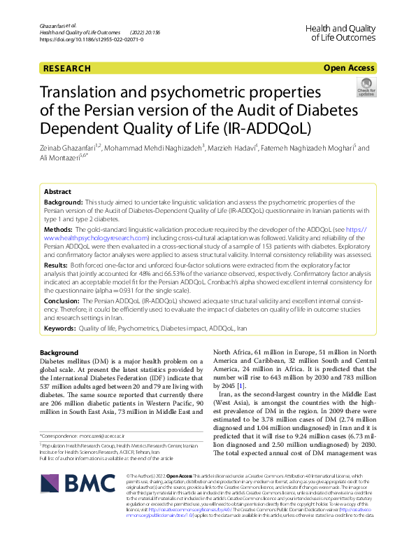 (PDF) Translation and psychometric properties of the Persian version of ...