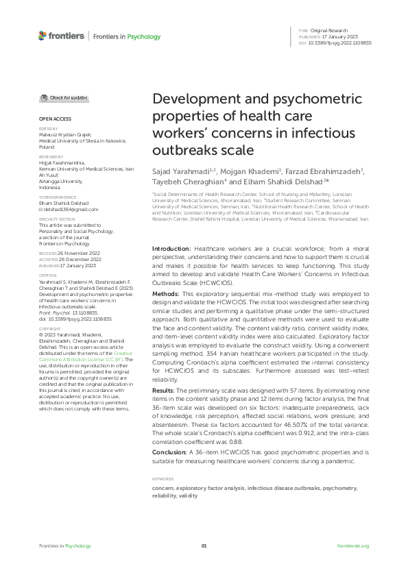 (PDF) Development and psychometric properties of health care workers ...