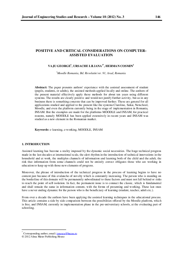 (PDF) Positive and Critical Considerations on Computer-Assisted Evaluation