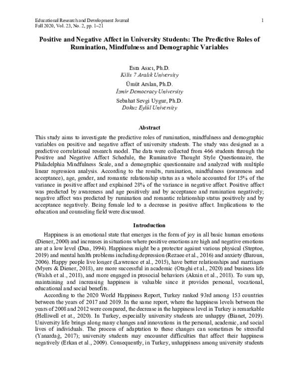 (PDF) Positive and Negative Affect in University Students: The ...