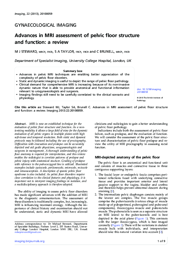 (PDF) Advances in MRI assessment of pelvic floor structure and function ...