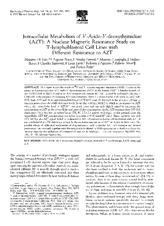 (PDF) Intracellular metabolism of 3′-azido-3′-deoxythymidine (AZT): A ...