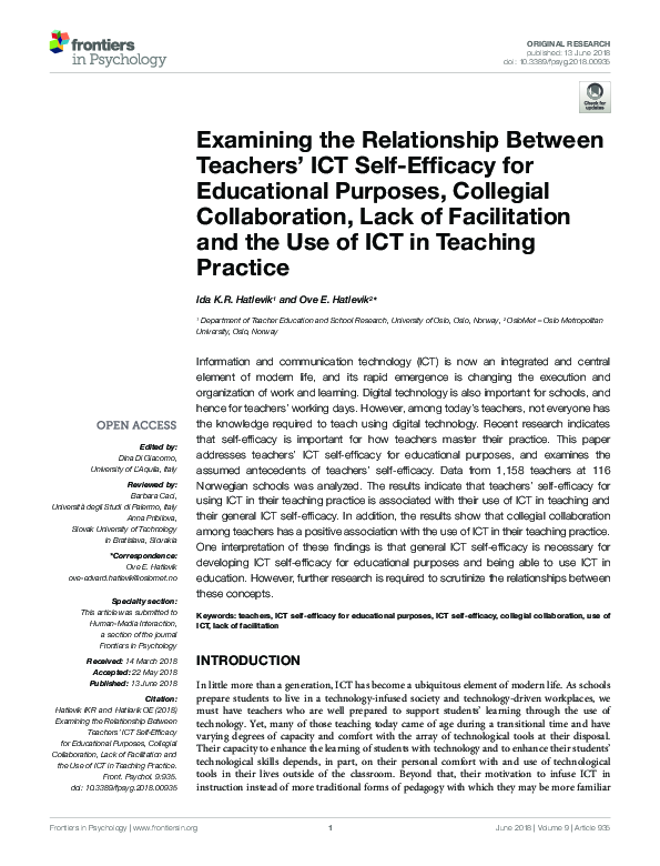 (PDF) Examining the Relationship Between Teachers’ ICT Self-Efficacy ...
