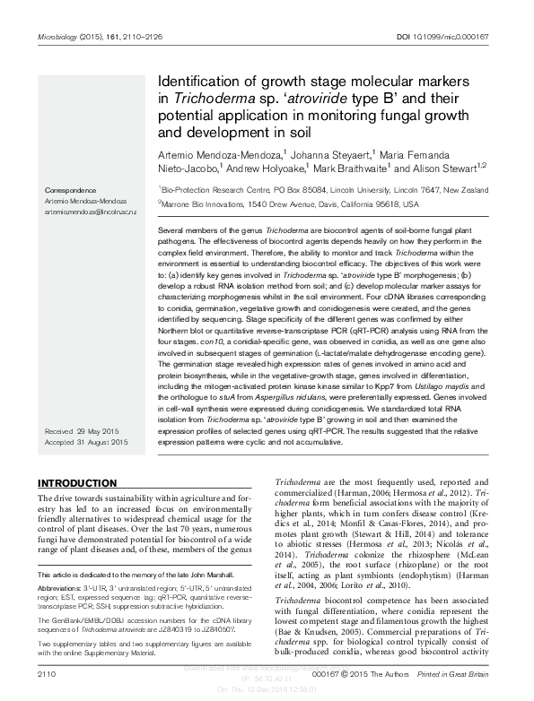 (PDF) Identification of growth stage molecular markers in Trichoderma ...
