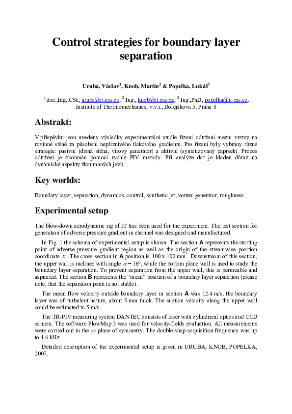 (PDF) Control strategies for boundary layer separation