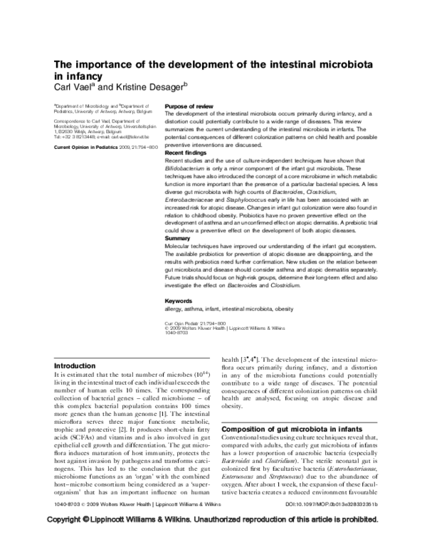 (PDF) The importance of the development of the intestinal microbiota in ...