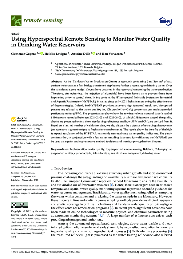 (PDF) Using Hyperspectral Remote Sensing to Monitor Water Quality in ...