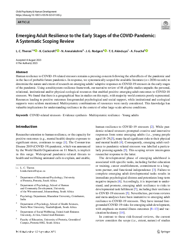 (PDF) Emerging Adult Resilience to the Early Stages of the COVID ...
