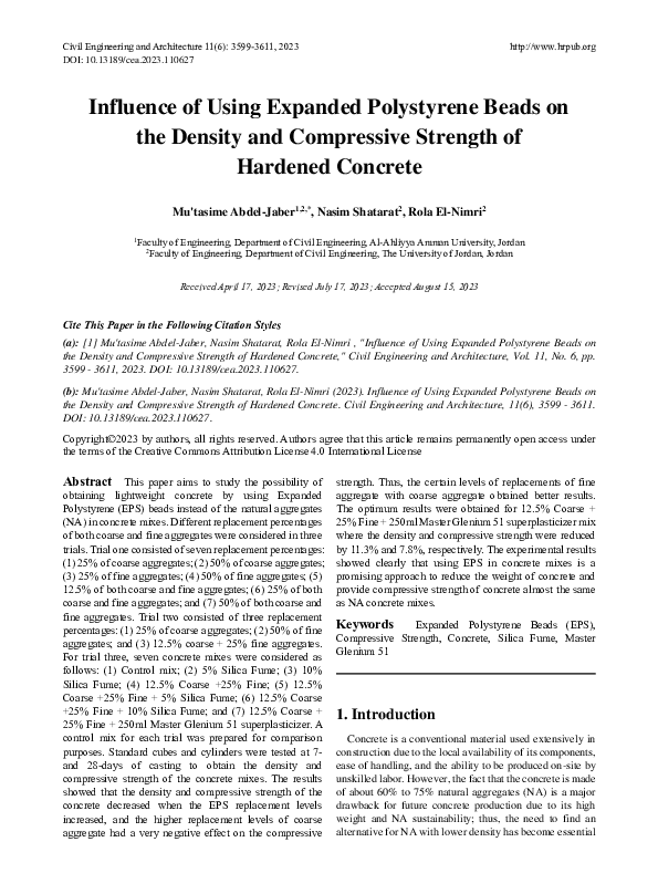 (PDF) Influence of Using Expanded Polystyrene Beads on the Density and ...