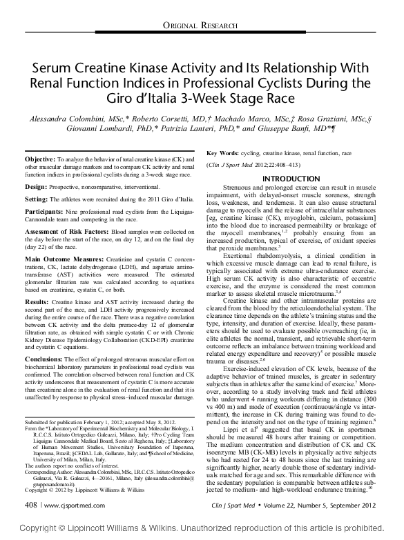 (PDF) Serum Creatine Kinase Activity and Its Relationship With Renal ...