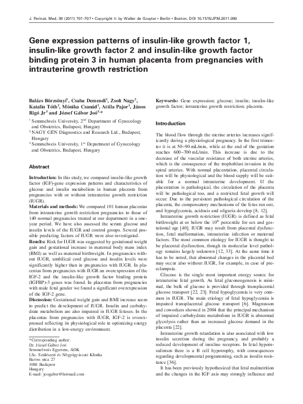 (PDF) Gene expression patterns of insulin-like growth factor 1, insulin ...