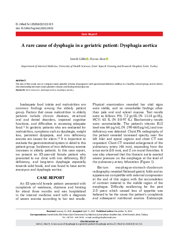 Pdf A Rare Cause Of Dysphagia In A Geriatric Patient Dysphagia Aortica