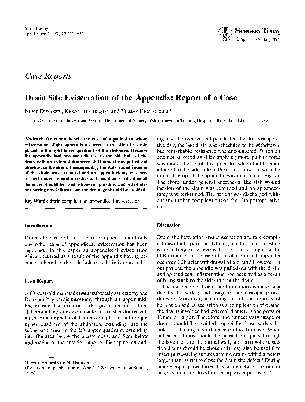 (PDF) Drain site evisceration of the appendix: Report of a case