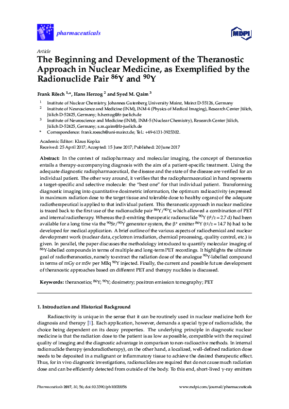 (PDF) The Beginning and Development of the Theranostic Approach in ...