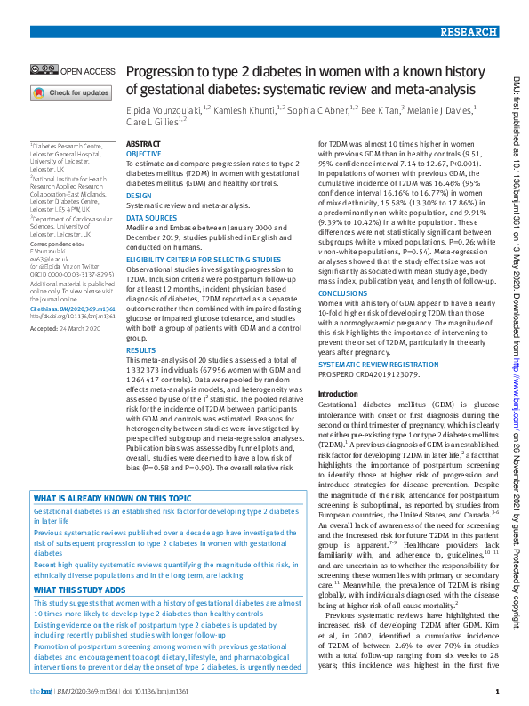 (PDF) Progression to type 2 diabetes in women with a known history of ...