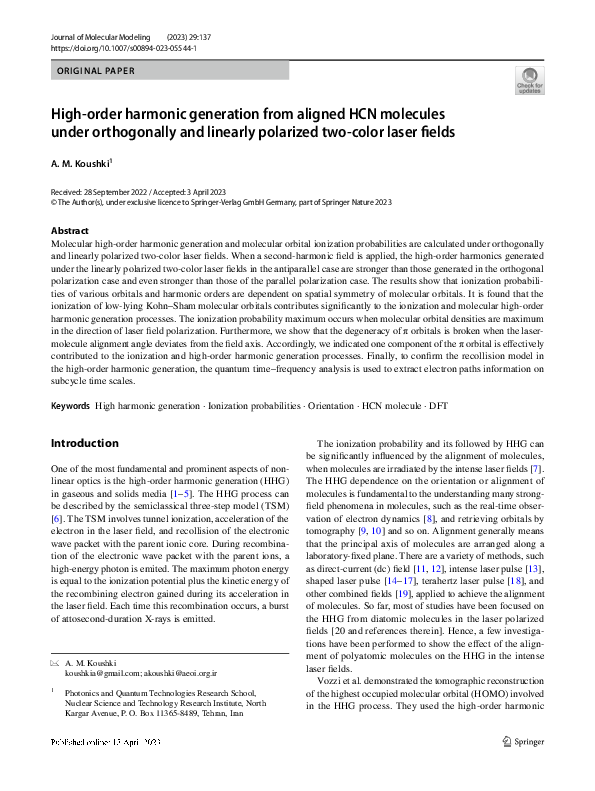 (PDF) High-order harmonic generation from aligned HCN molecules under ...