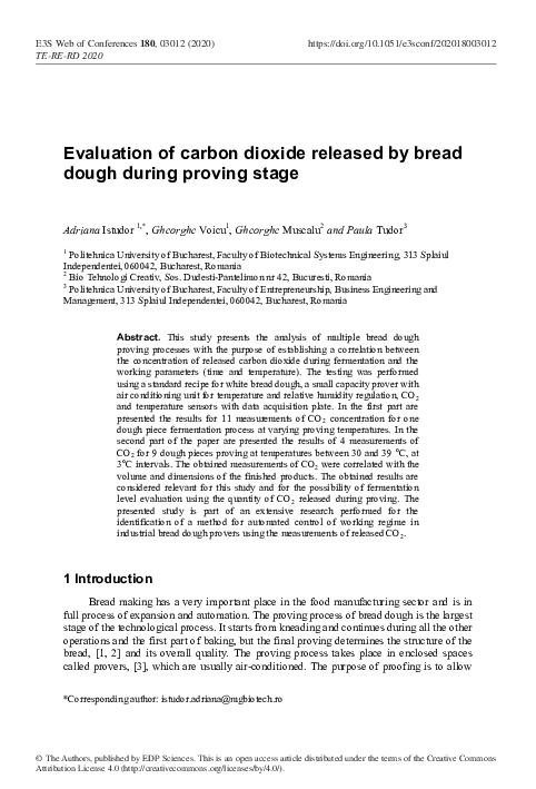 (PDF) Evaluation of carbon dioxide released by bread dough during ...
