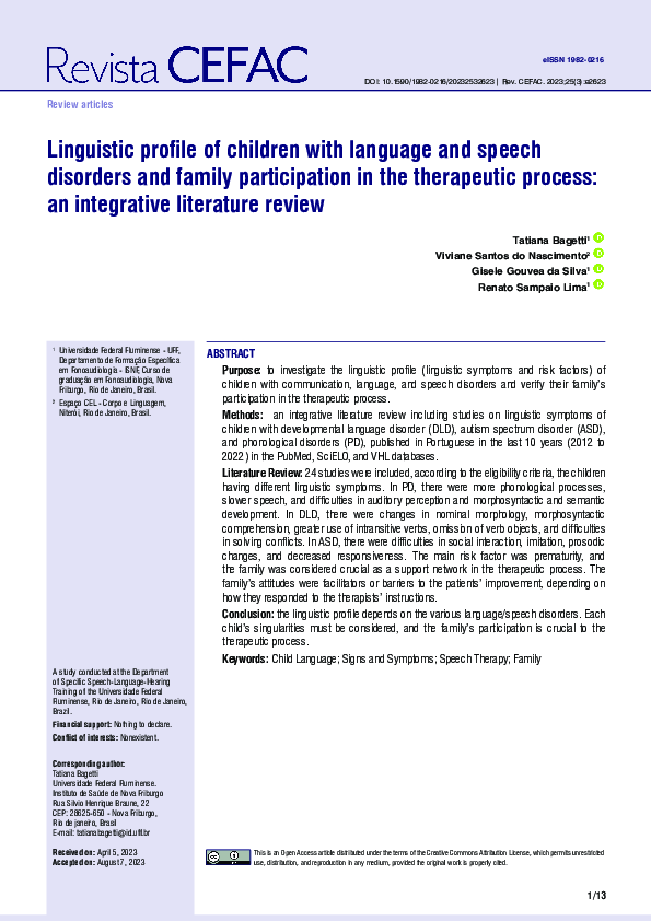 (PDF) Linguistic profile of children with language and speech disorders ...
