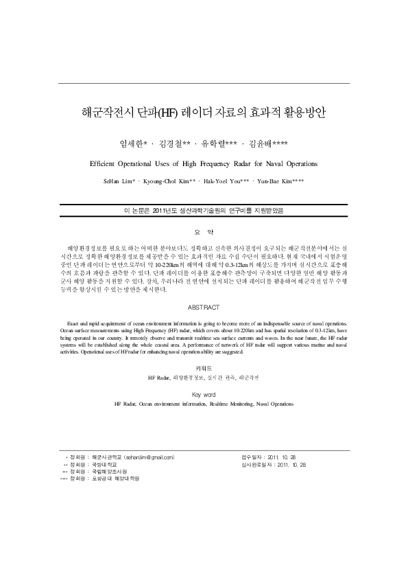 (PDF) Efficient Operational Uses of High Frequency Radar for Naval ...