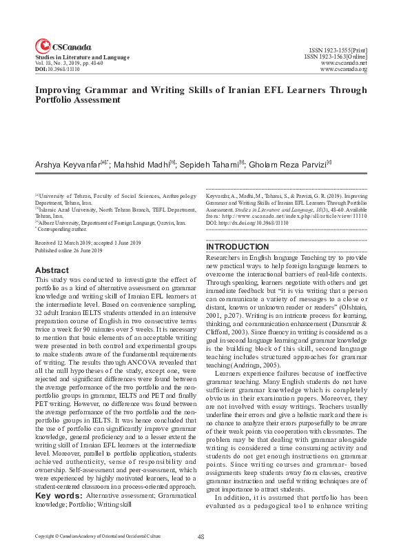 Pdf Improving Grammar And Writing Skills Of Iranian Efl Learners