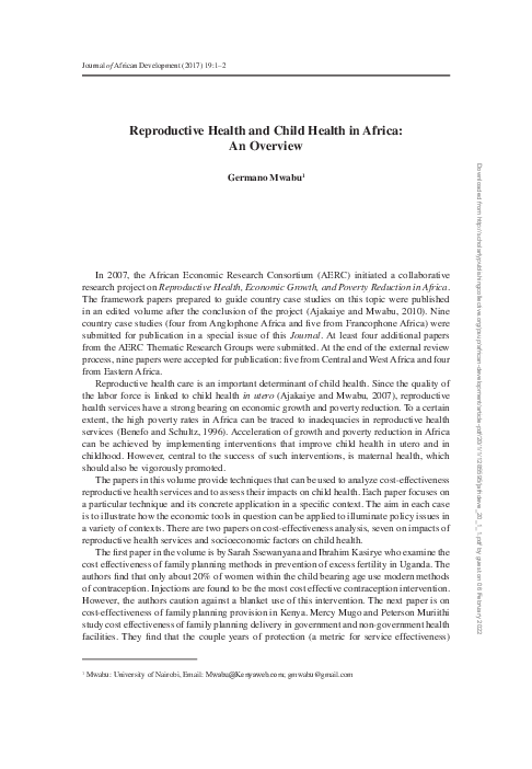 (PDF) Reproductive Health and Child Health in Africa: AnOverview