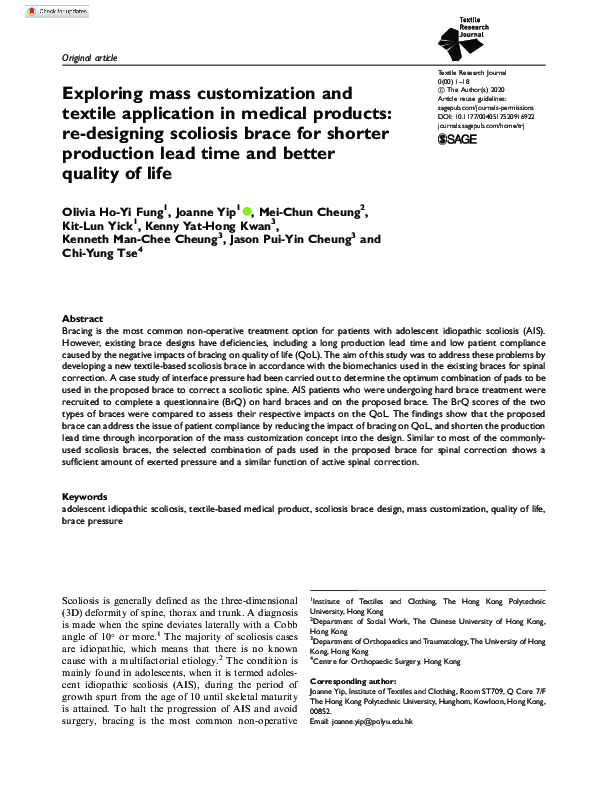 (PDF) Exploring mass customization and textile application in medical ...