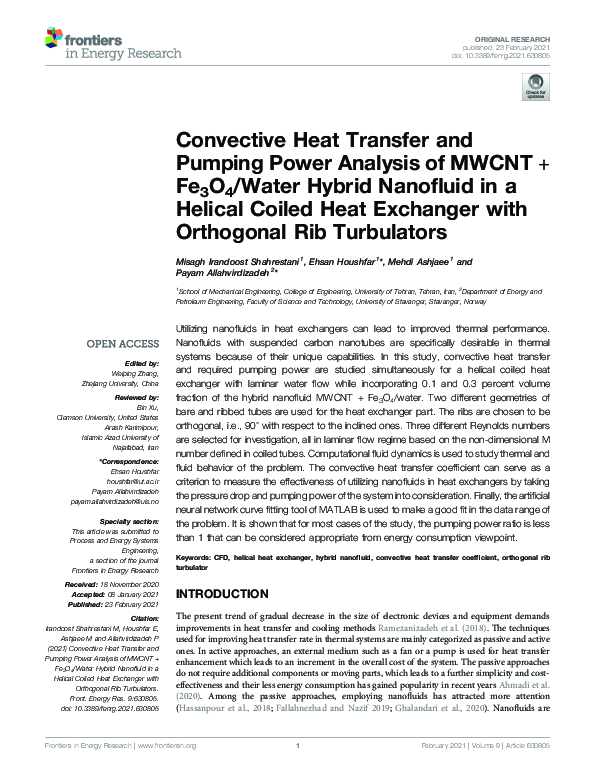 (PDF) Convective Heat Transfer and Pumping Power Analysis of MWCNT ...