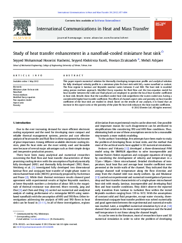 (PDF) Study of heat transfer enhancement in a nanofluid-cooled ...