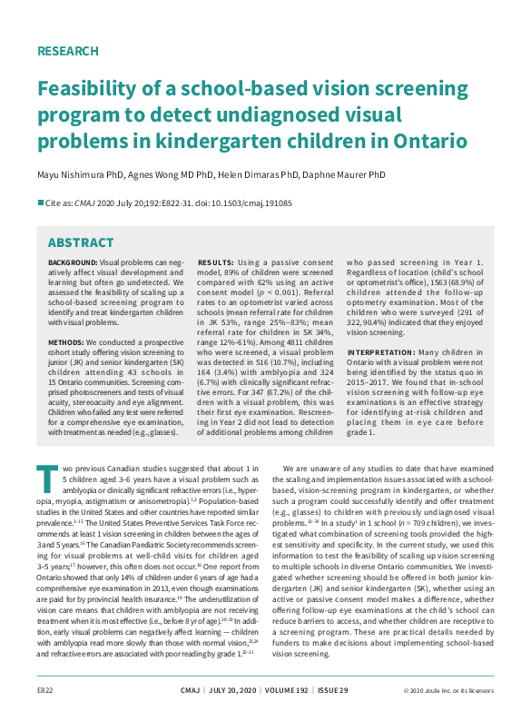 (PDF) Feasibility of a school-based vision screening program to detect ...