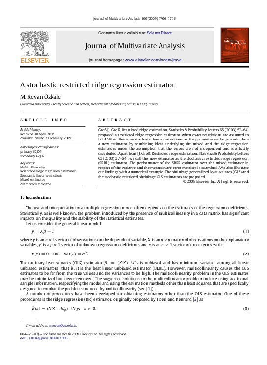 (PDF) A stochastic restricted ridge regression estimator