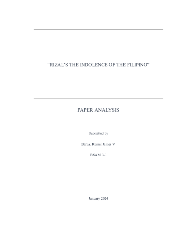 (PDF) “RIZAL’S THE INDOLENCE OF THE FILIPINO” ANALYSIS