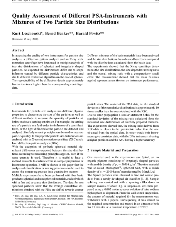 (PDF) Quality Assessment of Different PSA-Instruments with Mixtures of ...