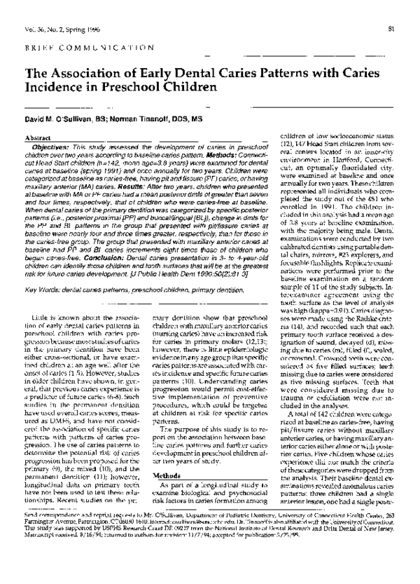 (PDF) The Association of Early Dental Caries Patterns with Caries ...