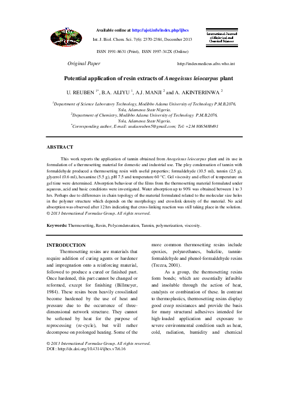 (PDF) Potential application of resin extracts of Anogeissus leiocarpus ...