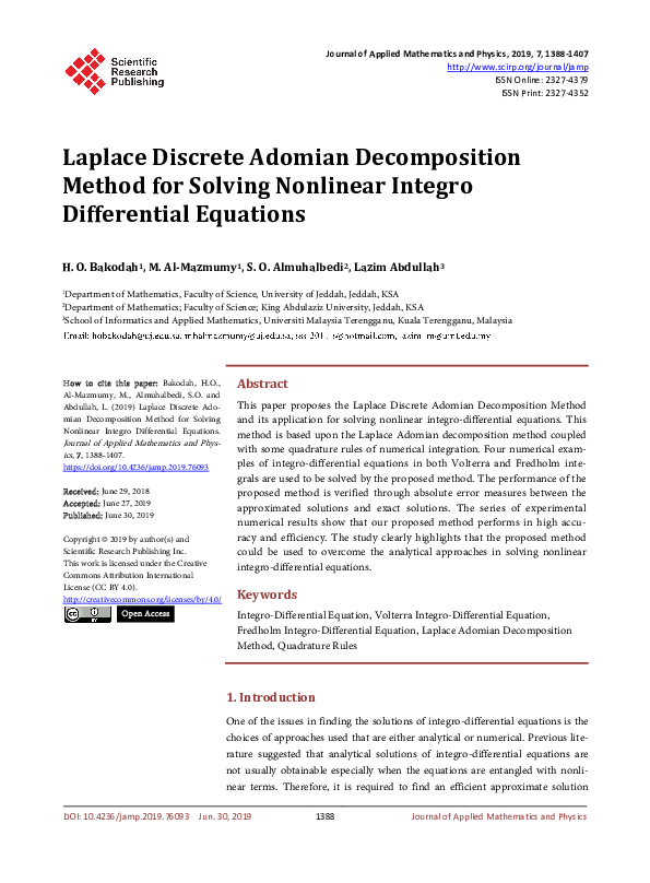(PDF) Laplace Discrete Adomian Decomposition Method for Solving ...