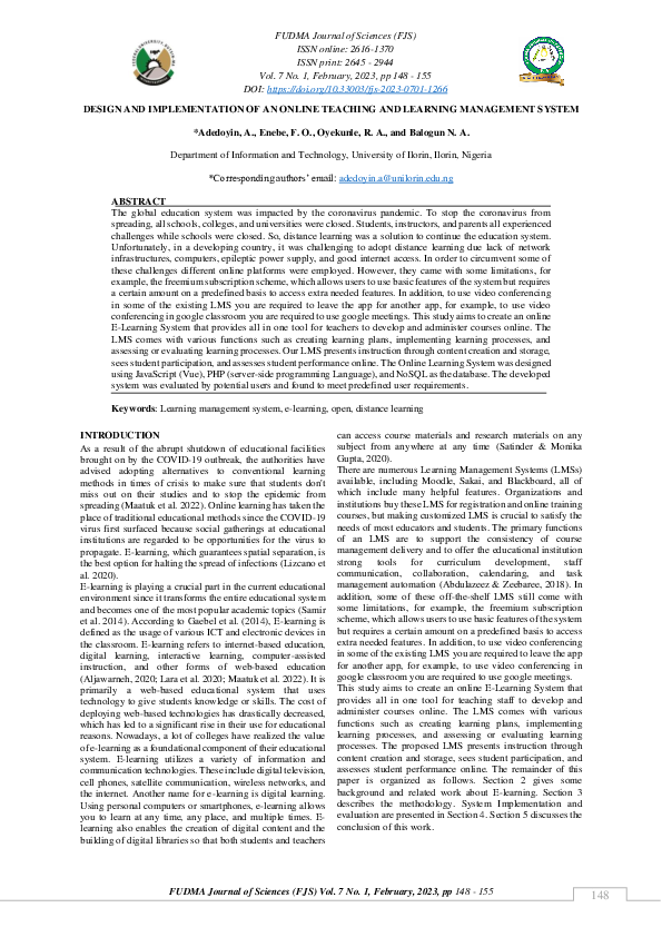 (PDF) Design and Implementation of an Online Teaching and Learning ...