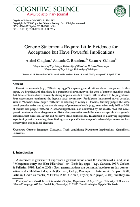 (PDF) Generic Statements Require Little Evidence for Acceptance but ...