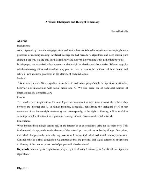 (PDF) Artificial intelligence and the right to memory