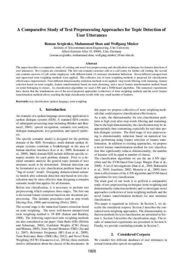 (PDF) A Comparative Study of Text Preprocessing Approaches for Topic ...