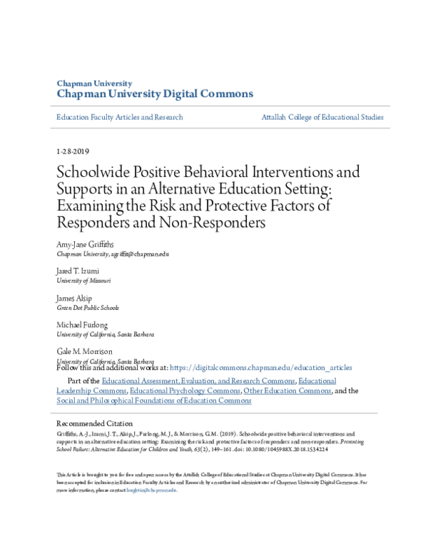 (PDF) Schoolwide positive behavioral interventions and supports in an ...