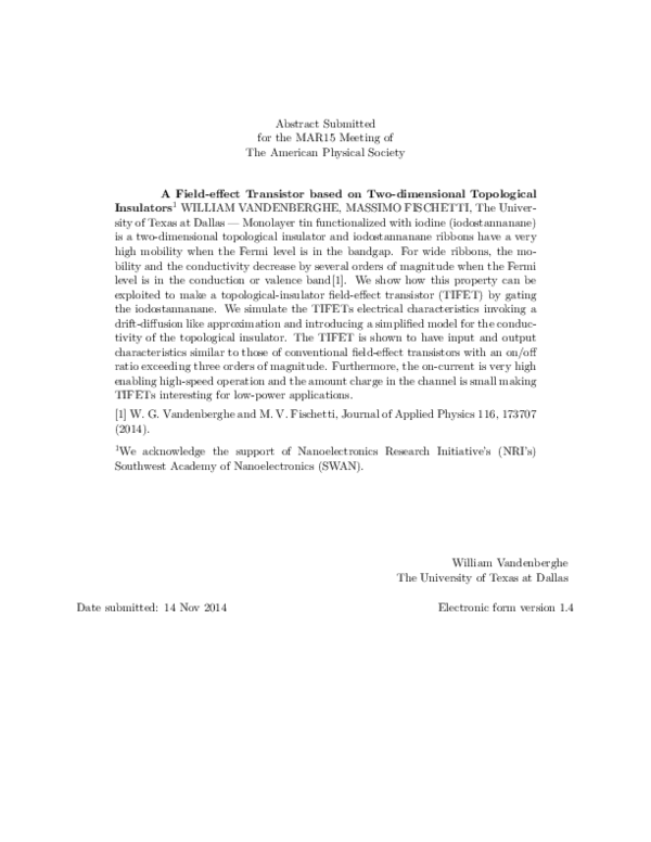 (PDF) A Field-effect Transistor based on Two-dimensional Topological ...