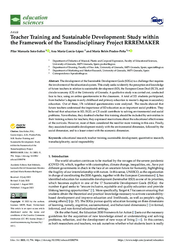(PDF) Teacher Training and Sustainable Development: Study within the ...