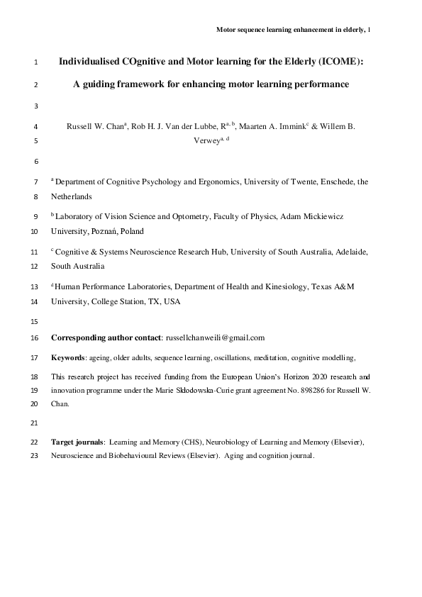(PDF) Individualised COgnitive and Motor learning for the Elderly ...
