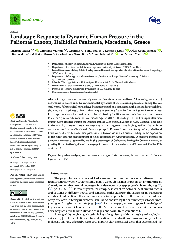 Landscape Response to Dynamic Human Pressure in the Paliouras Lagoon, Halkidiki Peninsula, Macedonia, Greece