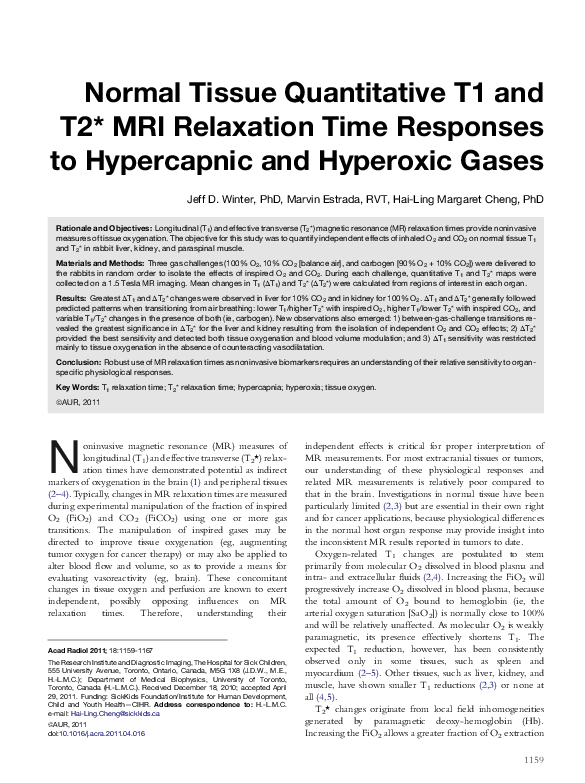 (PDF) Normal Tissue Quantitative T1 and T2∗ MRI Relaxation Time ...