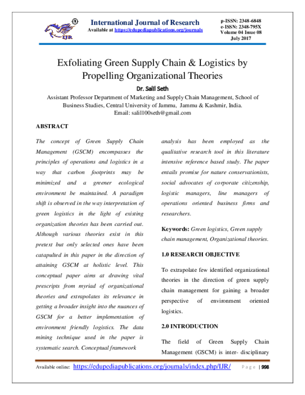 (PDF) Exfoliating Green Supply Chain & Logistics by Propelling ...