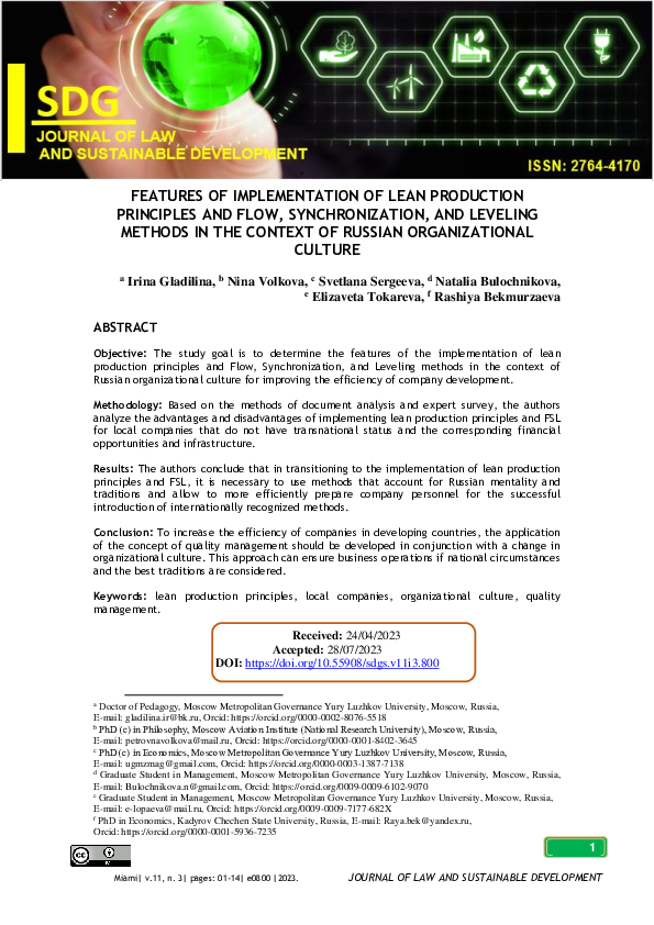 (PDF) Features of Implementation of Lean Production Principles and Flow ...