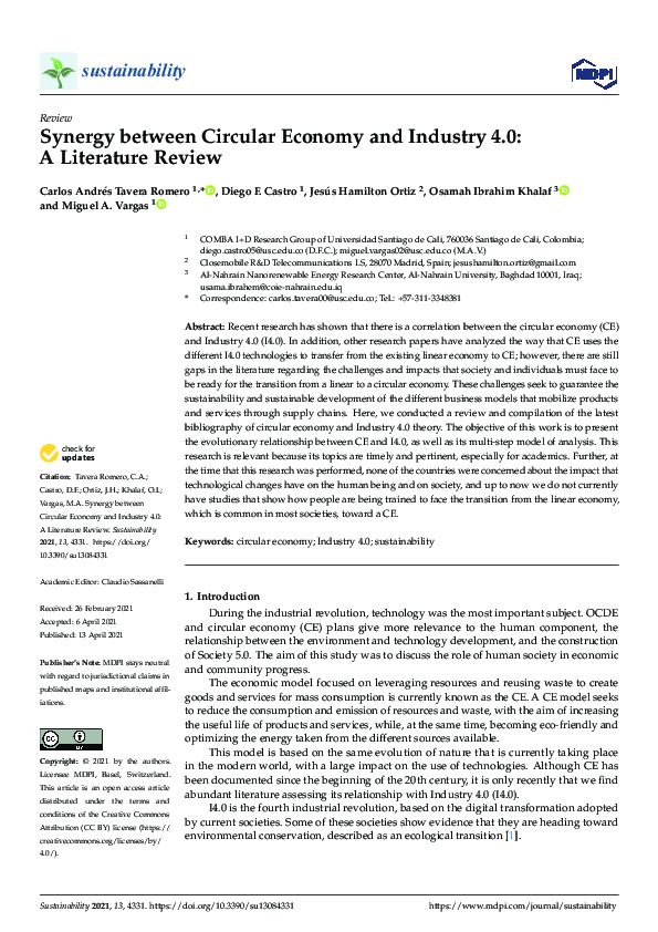 (PDF) Synergy between Circular Economy and Industry 4.0: A Literature ...
