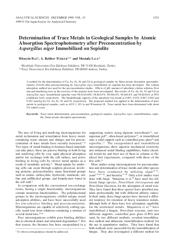 (PDF) Determination of Trace Metals in Geological Samples by Atomic ...