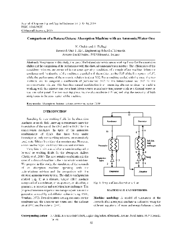 (PDF) Comparison of a Butane/Octane Absorption Machine with an Ammonia ...